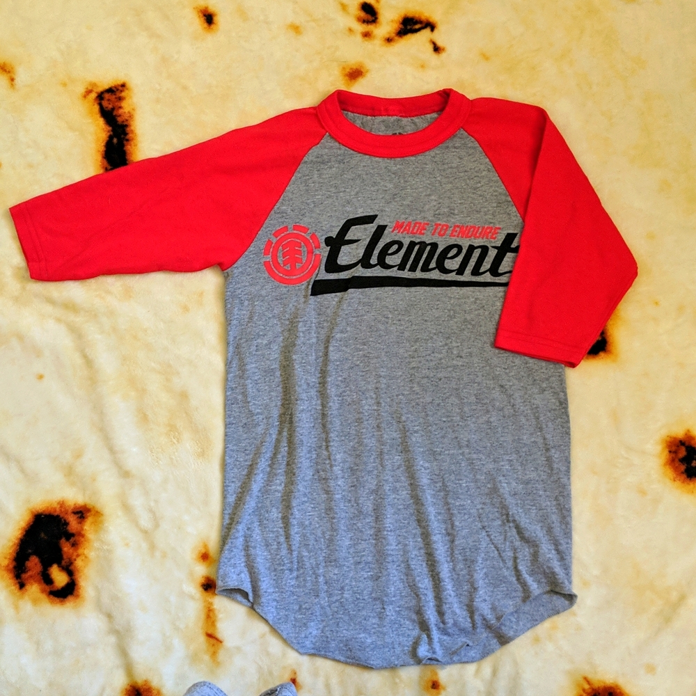Boys Element baseball tee, gray and red, medium 10-12